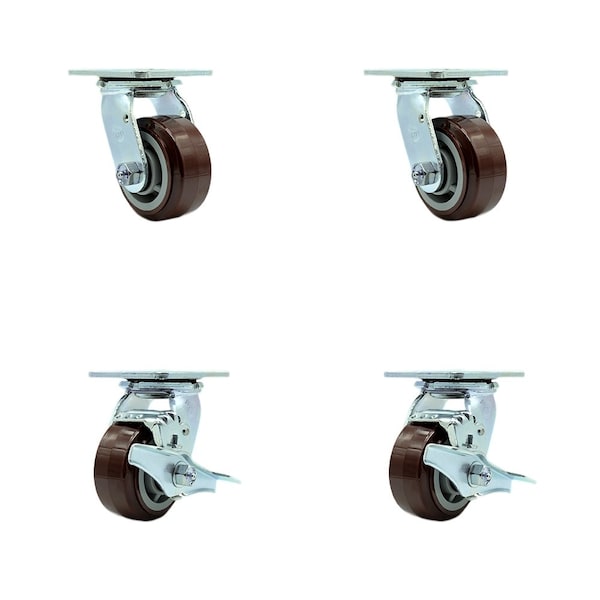 Tool Box Caster Wheel Set 4'' Maroon Polyurethane Swivel Casters, 4PK